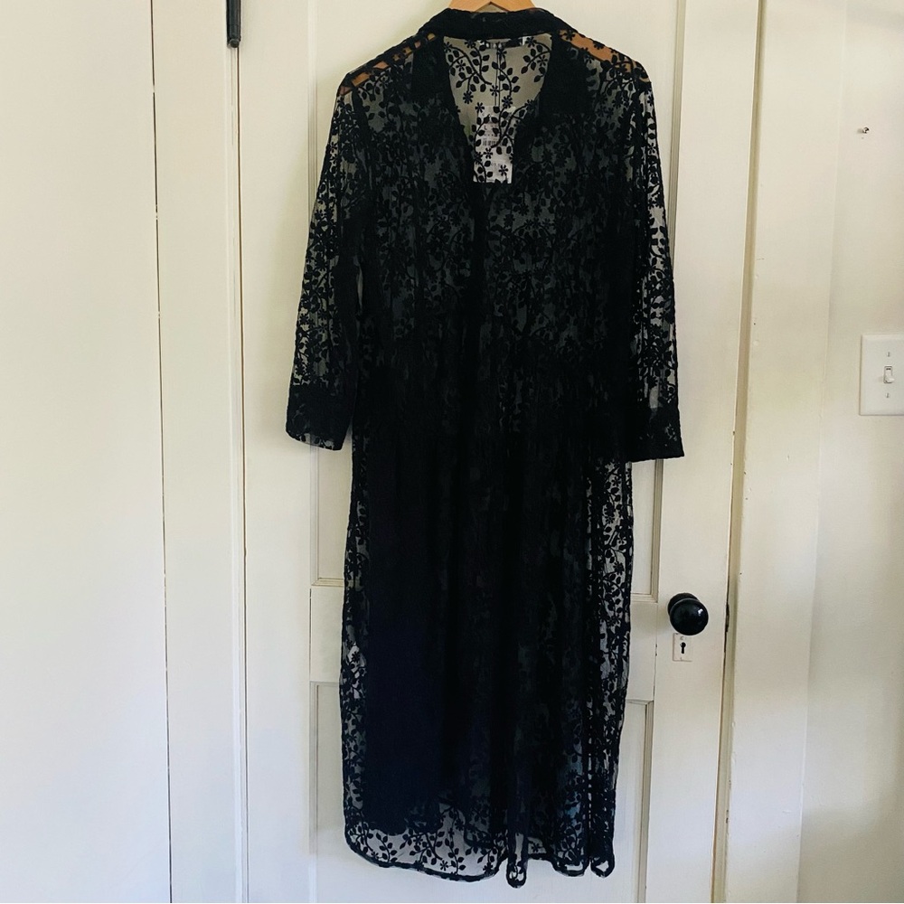 Zara Black Floral Lace Robe Kimono Dress Coverup Size L - Picture 10 of 10